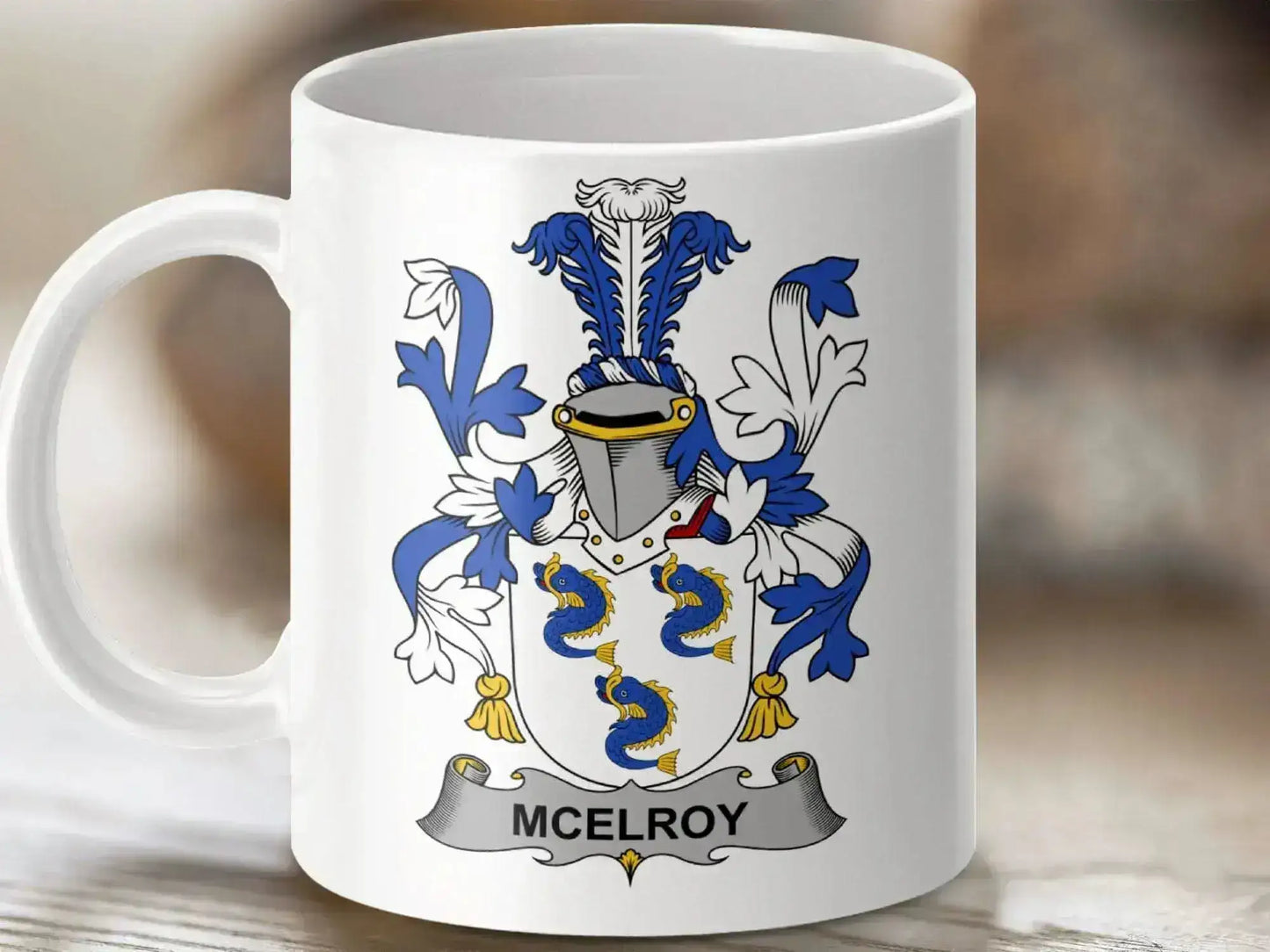 McElroy Family Crest Coat of Arms Design Mug - Celtic Ancestry Gifts