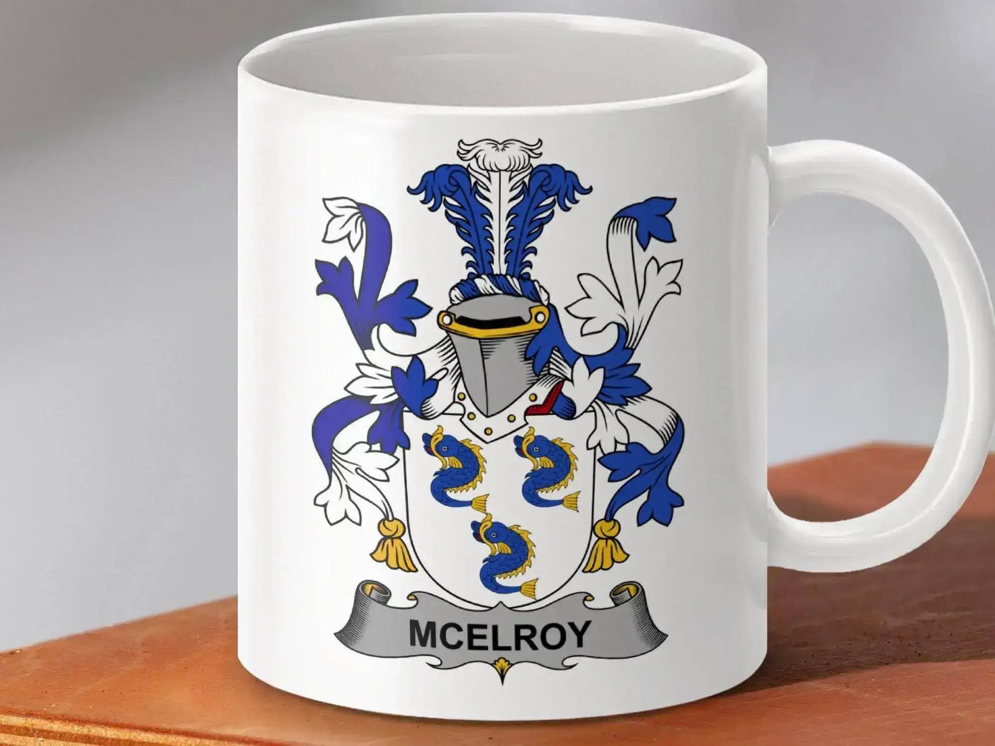 McElroy Family Crest Coat of Arms Design Mug - Celtic Ancestry Gifts
