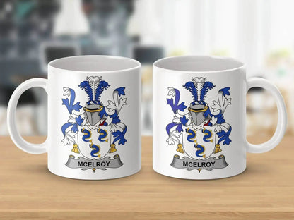 McElroy Family Crest Coat of Arms Design Mug - Celtic Ancestry Gifts