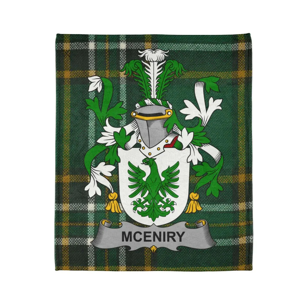 Green Tartan Crest with McEniry Family Name Blanket