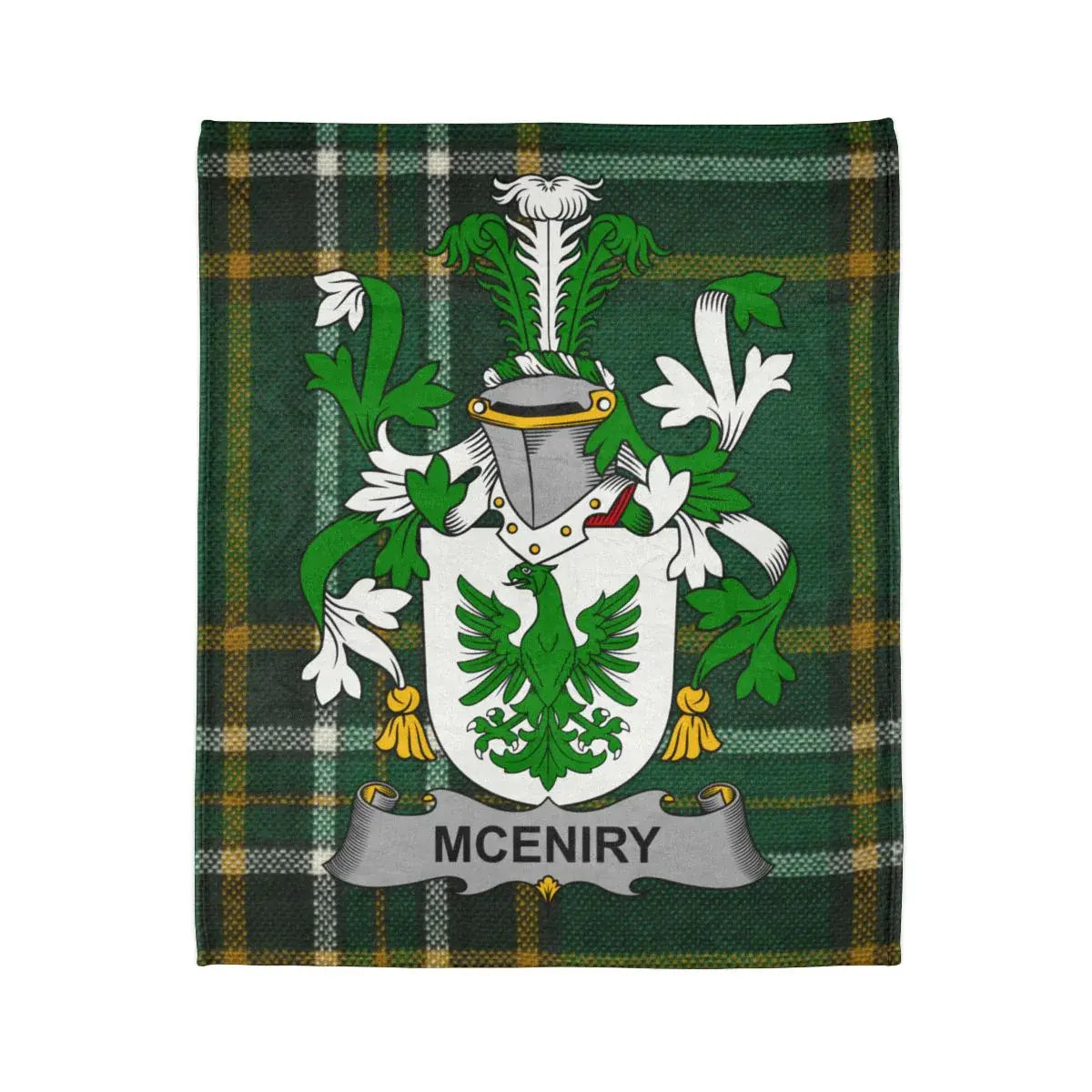 Green Tartan Crest with McEniry Family Name Blanket