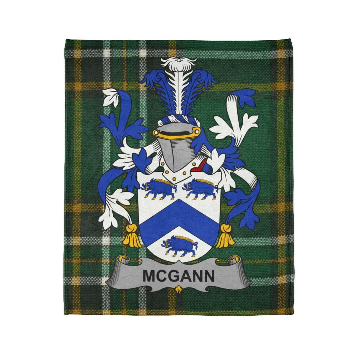 McGann Family Crest with Tartan Background Blanket