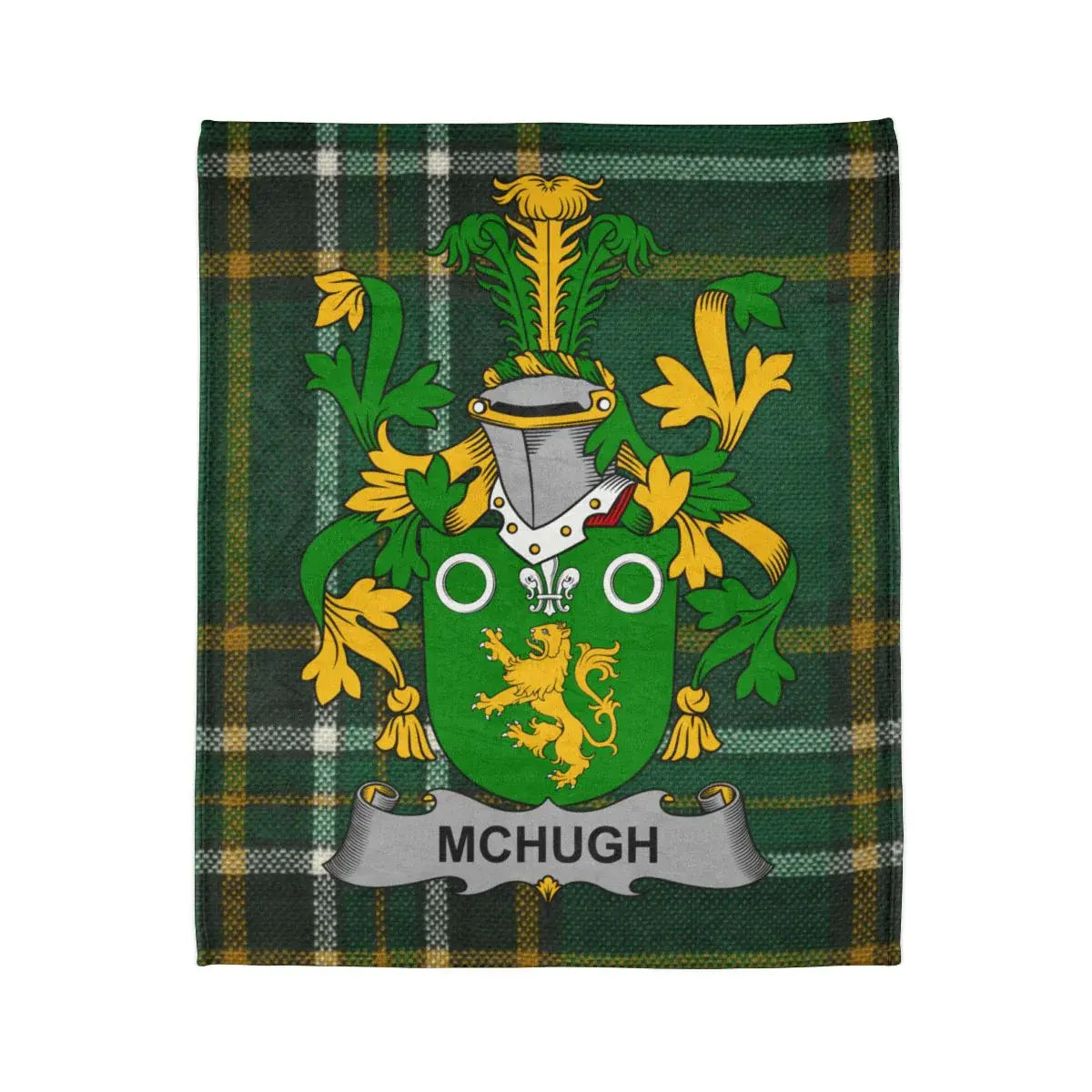 McHugh Family Crest Blanket with Green Tartan Design