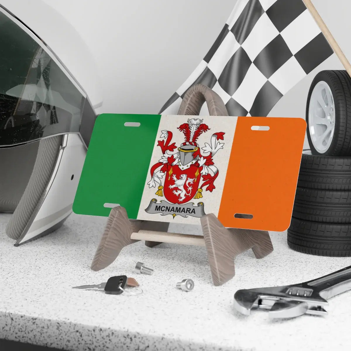 Custom Irish Flag McNamara Crest License Plate product type