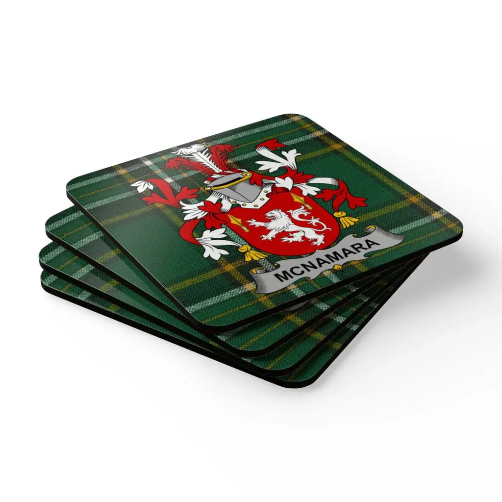 McNamara Family Crest on Tartan Beverage Coaster product type