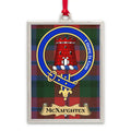 McNaughten tartan-background crest ornament shown as a Scottish heritage keepsake gift