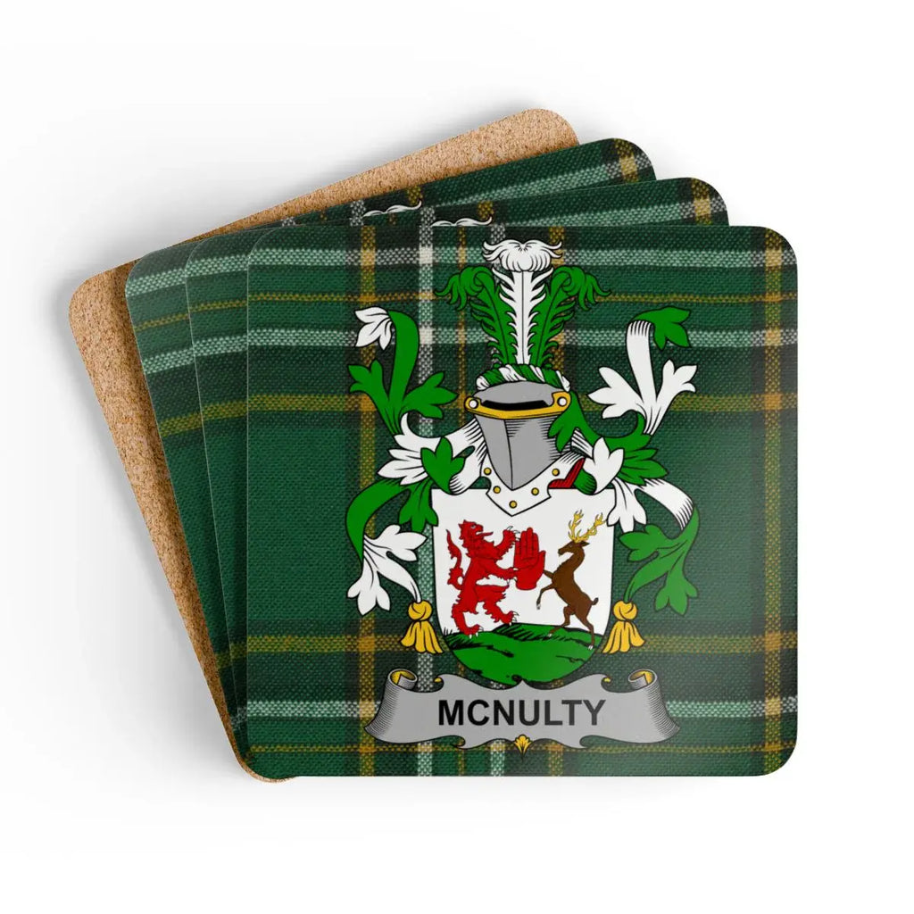 McNulty Clan Crest Tartan Pattern Coasters product