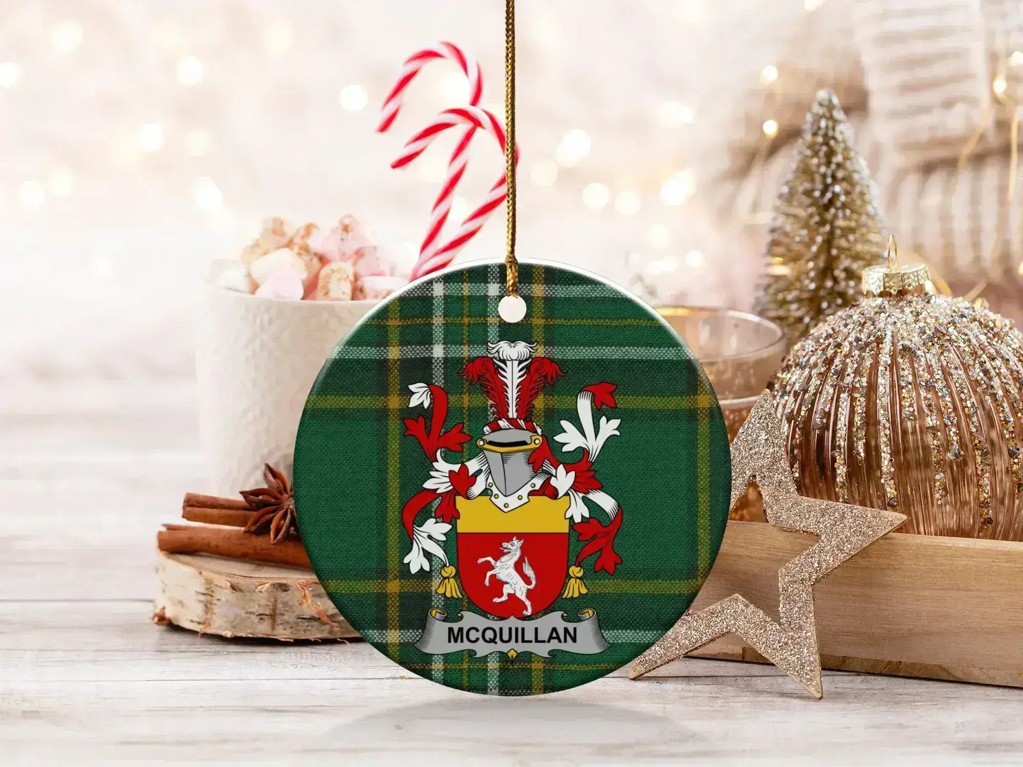 McQuillan Family Crest Plaid Ornament