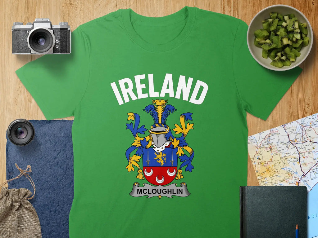 Ireland McLoughlin Crest Design on Green T-Shirt