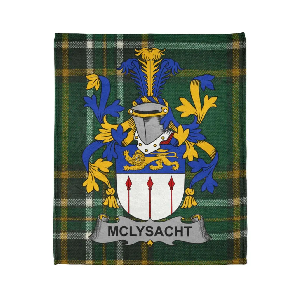 McLysacht Family Crest on Green Plaid Pattern Blanket