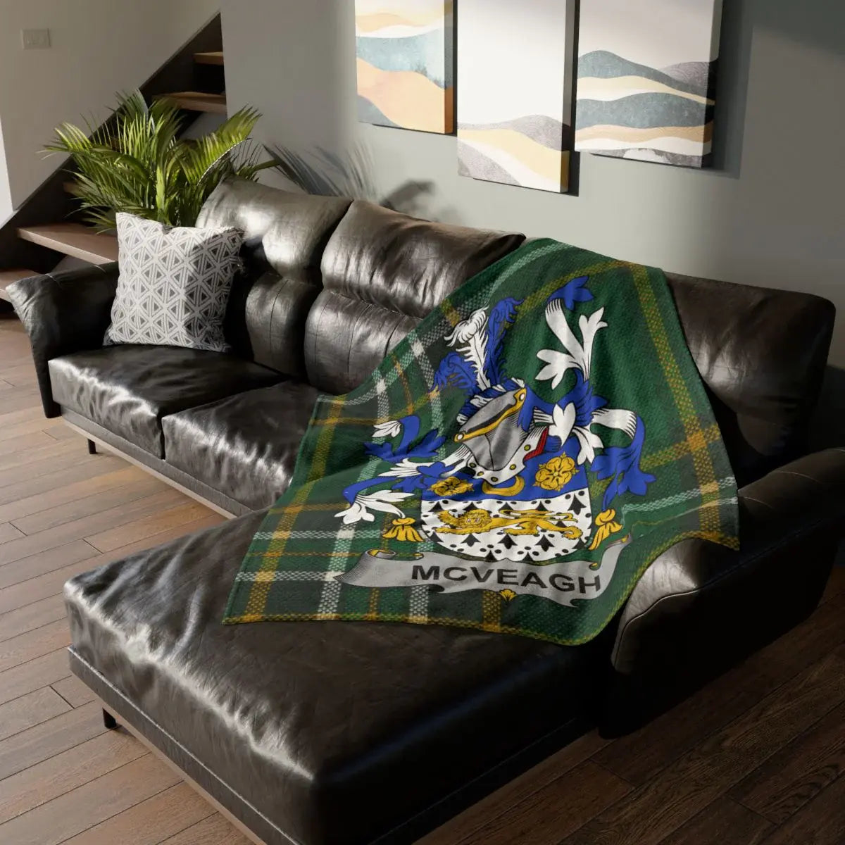 McVeagh Coat of Arms Green Tartan Throw Blanket