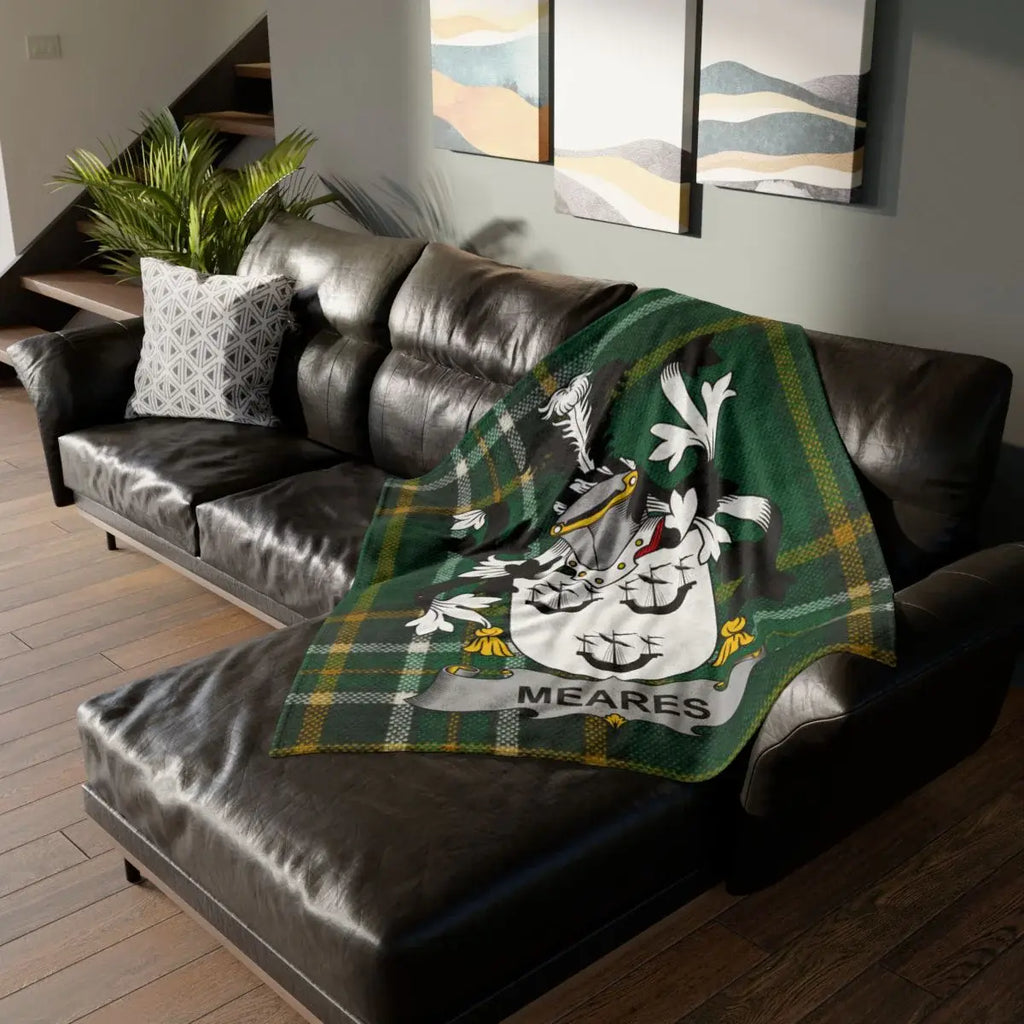 Meares Family Crest Green and Yellow Plaid Blanket
