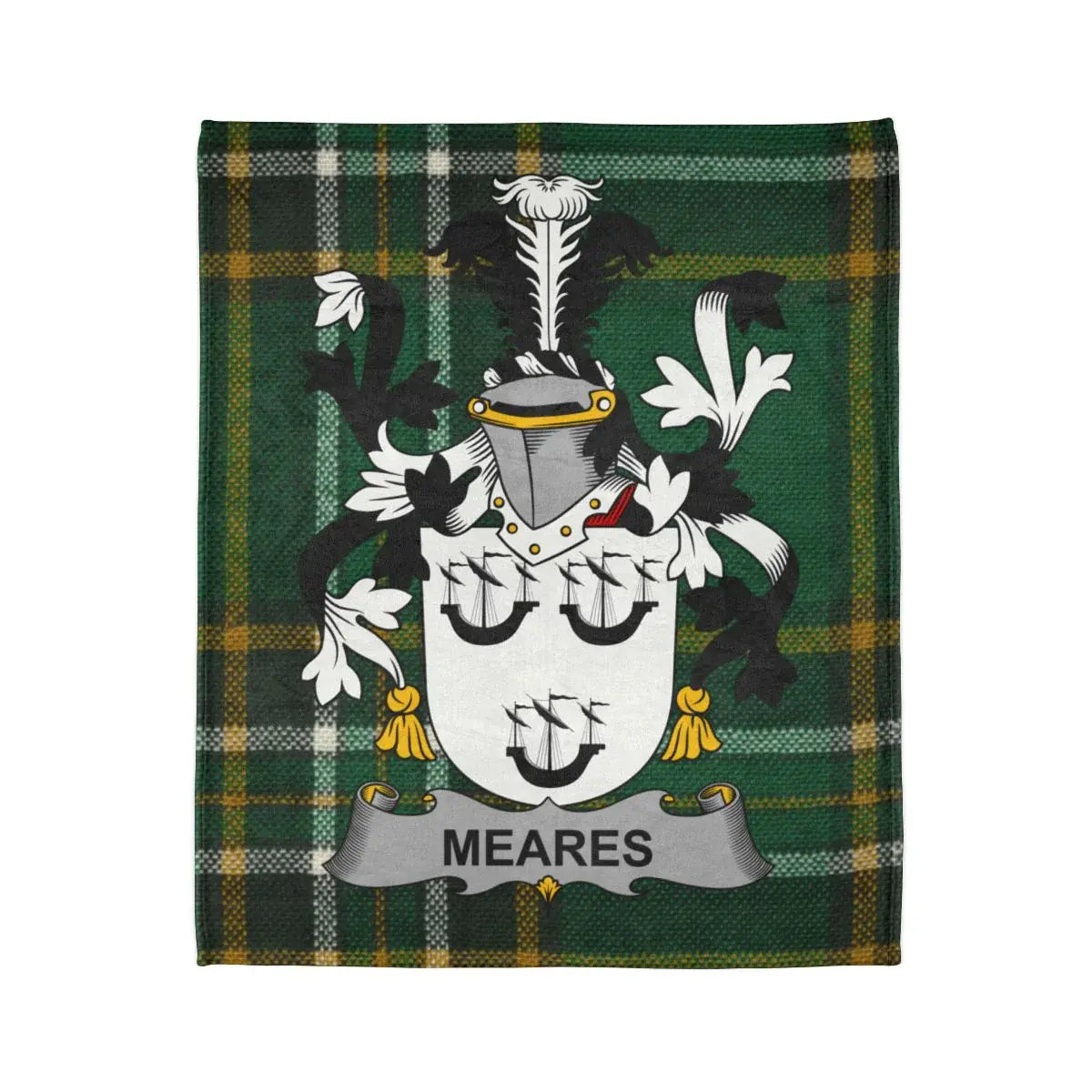 Meares Coat of Arms Tartan Green Plaid Blanket