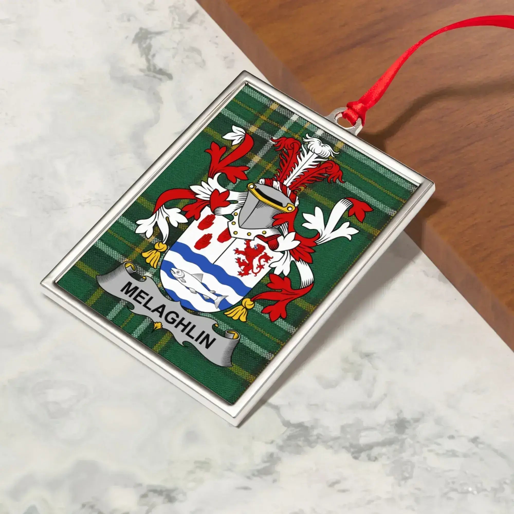 Melaghlin Coat of Arms Green Plaid Ornament product type