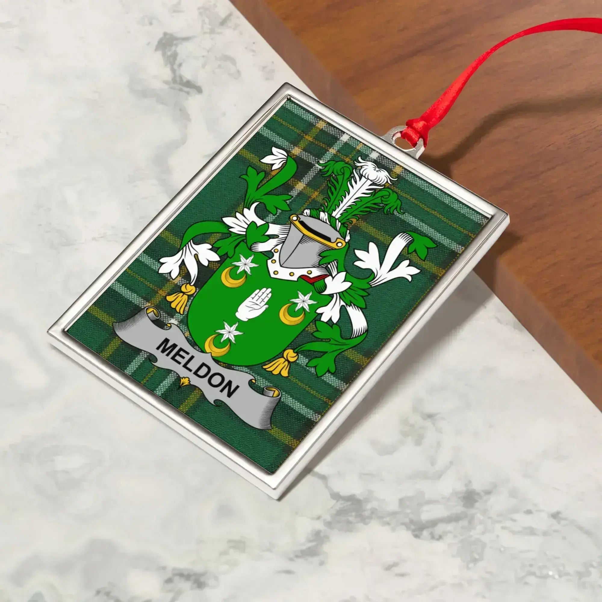 Meldon Family Crest Green Plaid Rectangle Ornament product