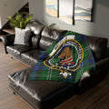 Clan Melville tartan throw blanket — Denique Coelum crest printed on lightweight polyester, 50" x 60"