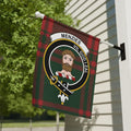 Clan Menzies Vil God I Zal tartan garden flag — 12x18 inch poly poplin-canvas with clan crest