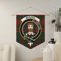 Clan Menzies Vil God I Zal tartan pennant hung on wall — 18x21 inch polyester twill with wooden dowel
