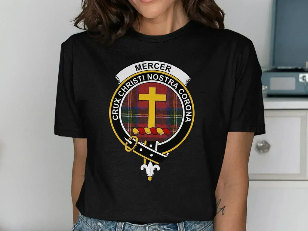 Mercer Crux Christi Nostra Corona clan crest tee in forest green — unisex S-3XL