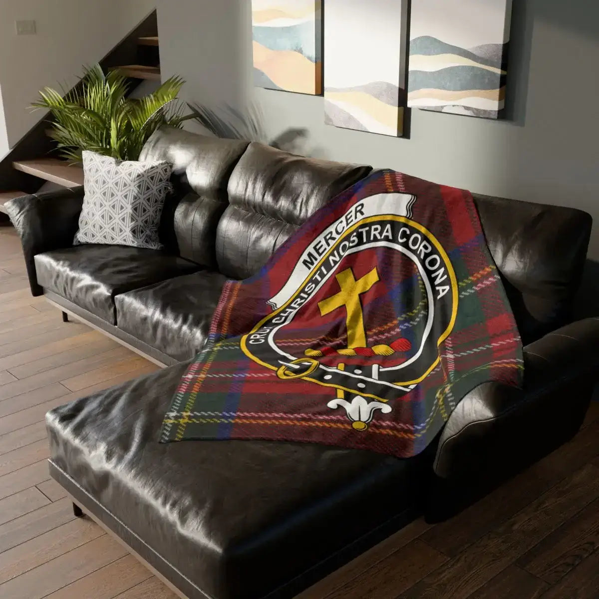 Cozy Tartan Family Crest Blanket for Living Room Decor