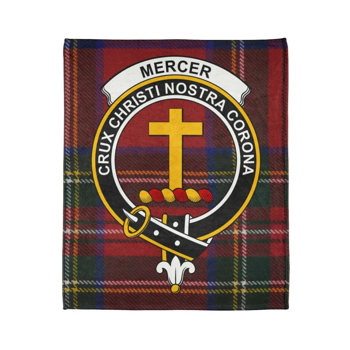 Mercer Crux Christi Nostra Corona clan crest throw — full print detail, fade-resistant colour