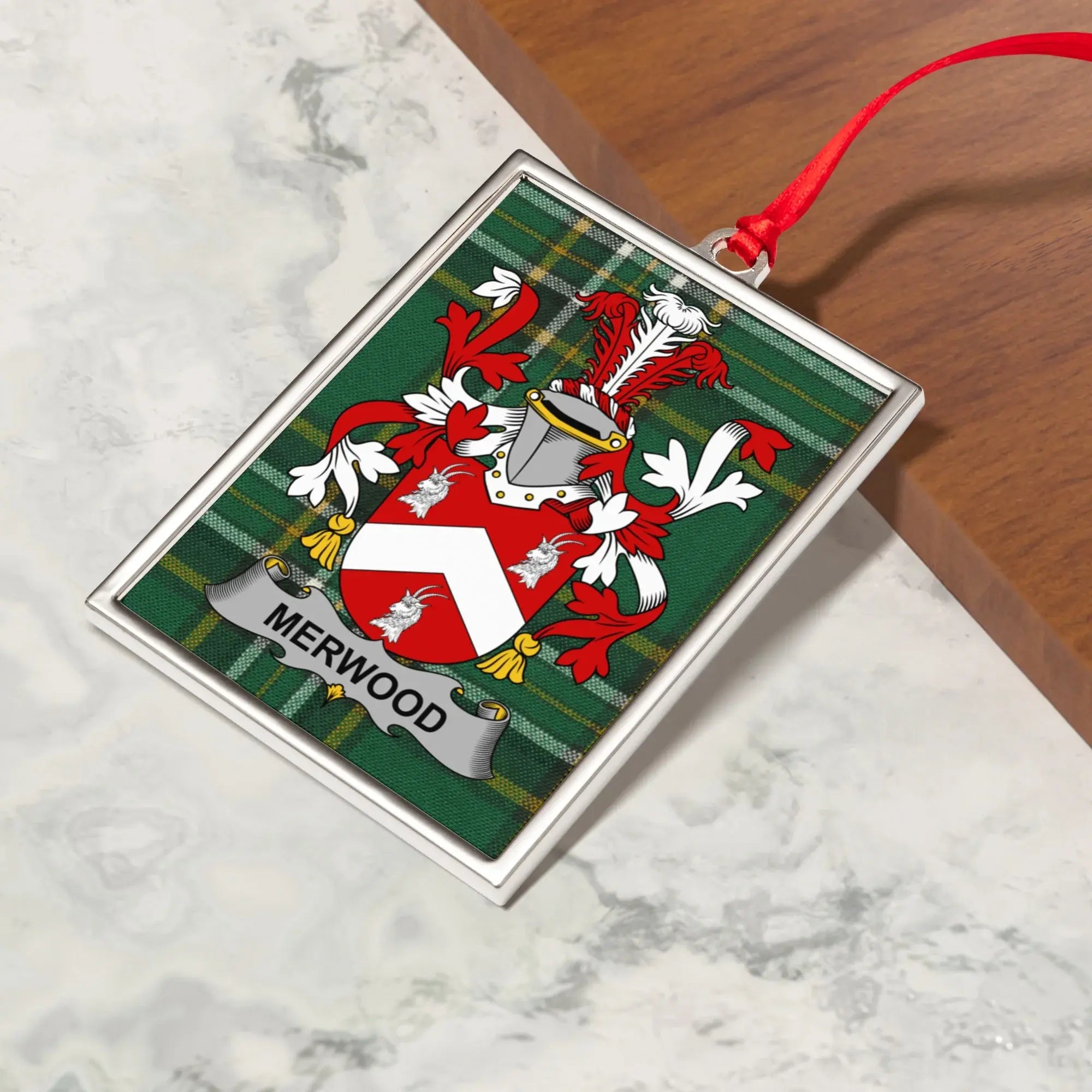 Merwood Family Crest Tartan Plaid Ornament product