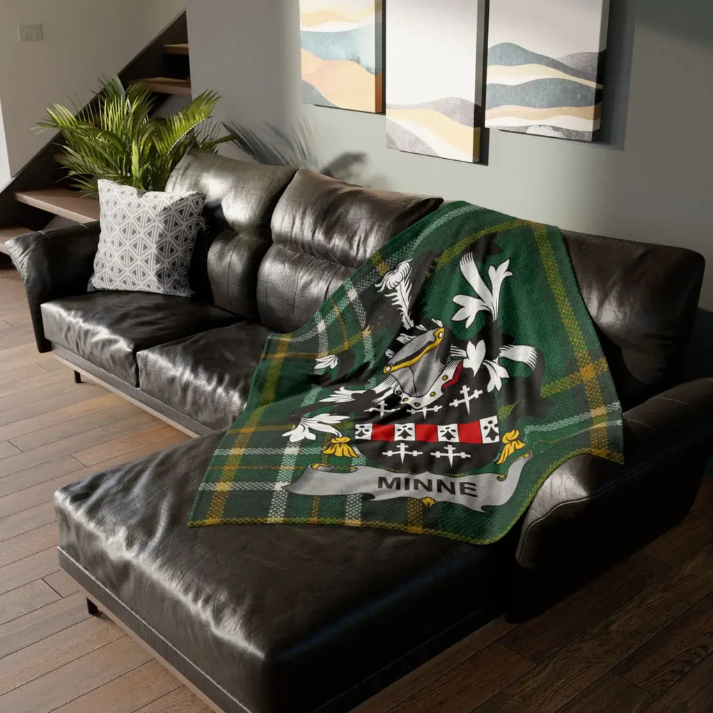 Custom Family Crest Throw Blanket with Plaid Design