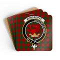 Clan Moncreiffe Sur Esperance red lion tartan cork coaster set — four 3.75-inch square glossy coasters