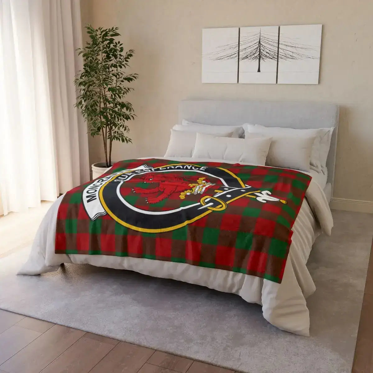 Red and Green Plaid Highlander Clan Crest Blanket
