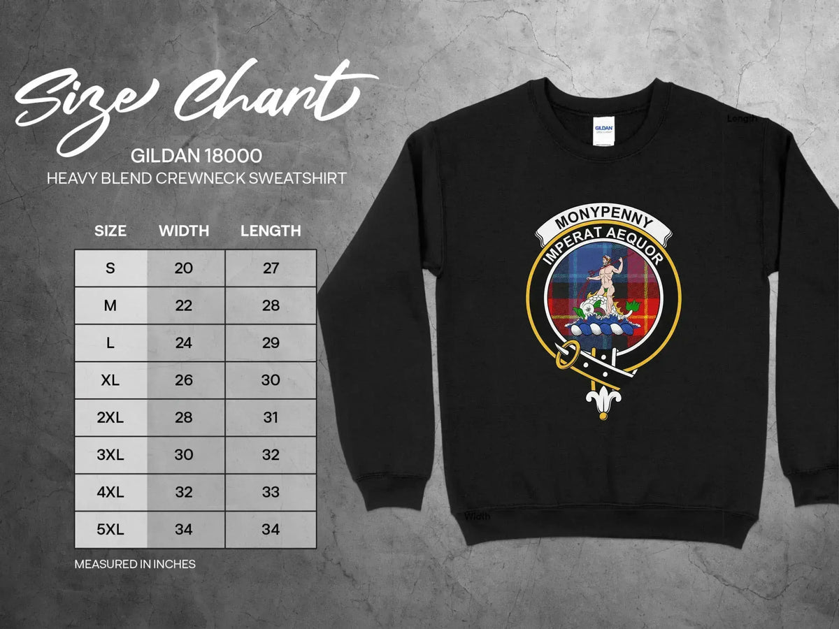 Moneypenny clan crest crewneck sweatshirt with Imperat Aequor motto and tartan design
