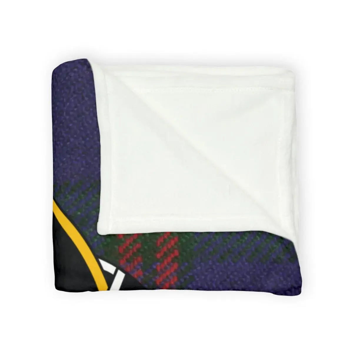 Montgomery Gardez Bien tartan throw blanket folded — clan crest on lightweight polyester