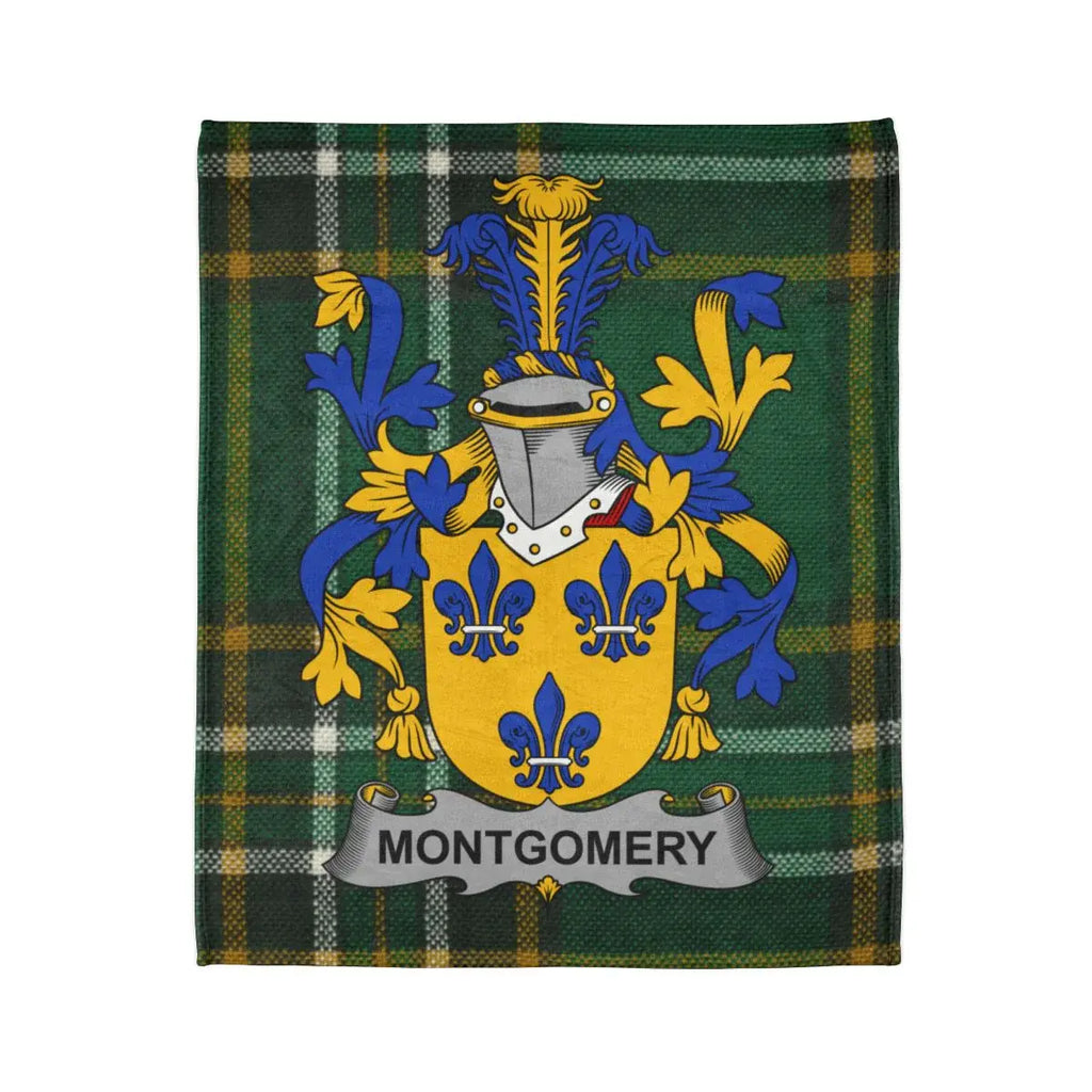 Montgomery Family Crest on Tartan Background Blanket