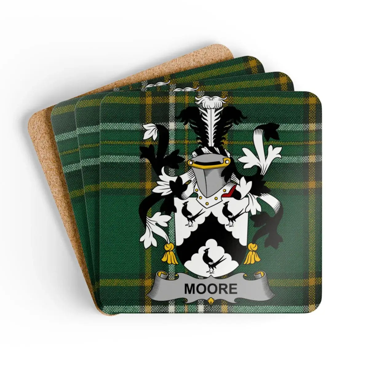 Personalized Moore Family Crest Cork Coasters product type