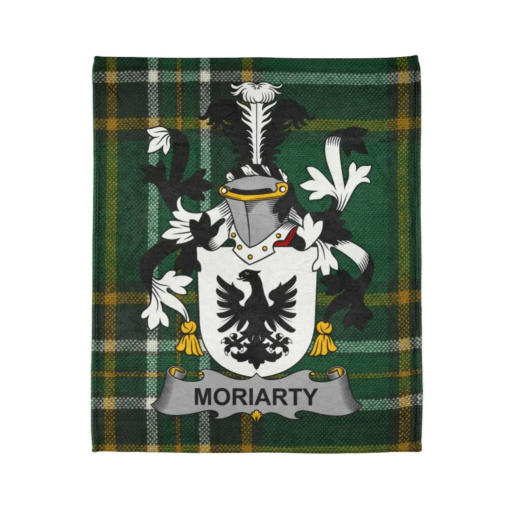 Moriarty Family Crest on Green Tartan Blanket Product
