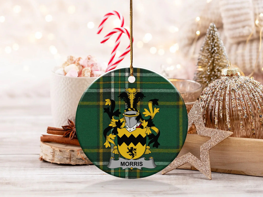 Morris Family Crest Plaid Christmas Ornament