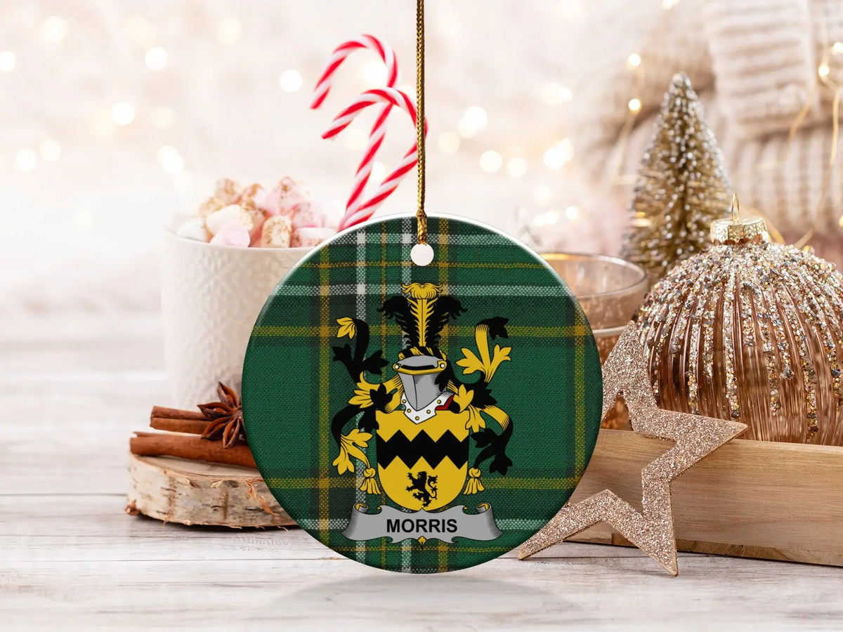 Morris Family Crest Plaid Christmas Ornament
