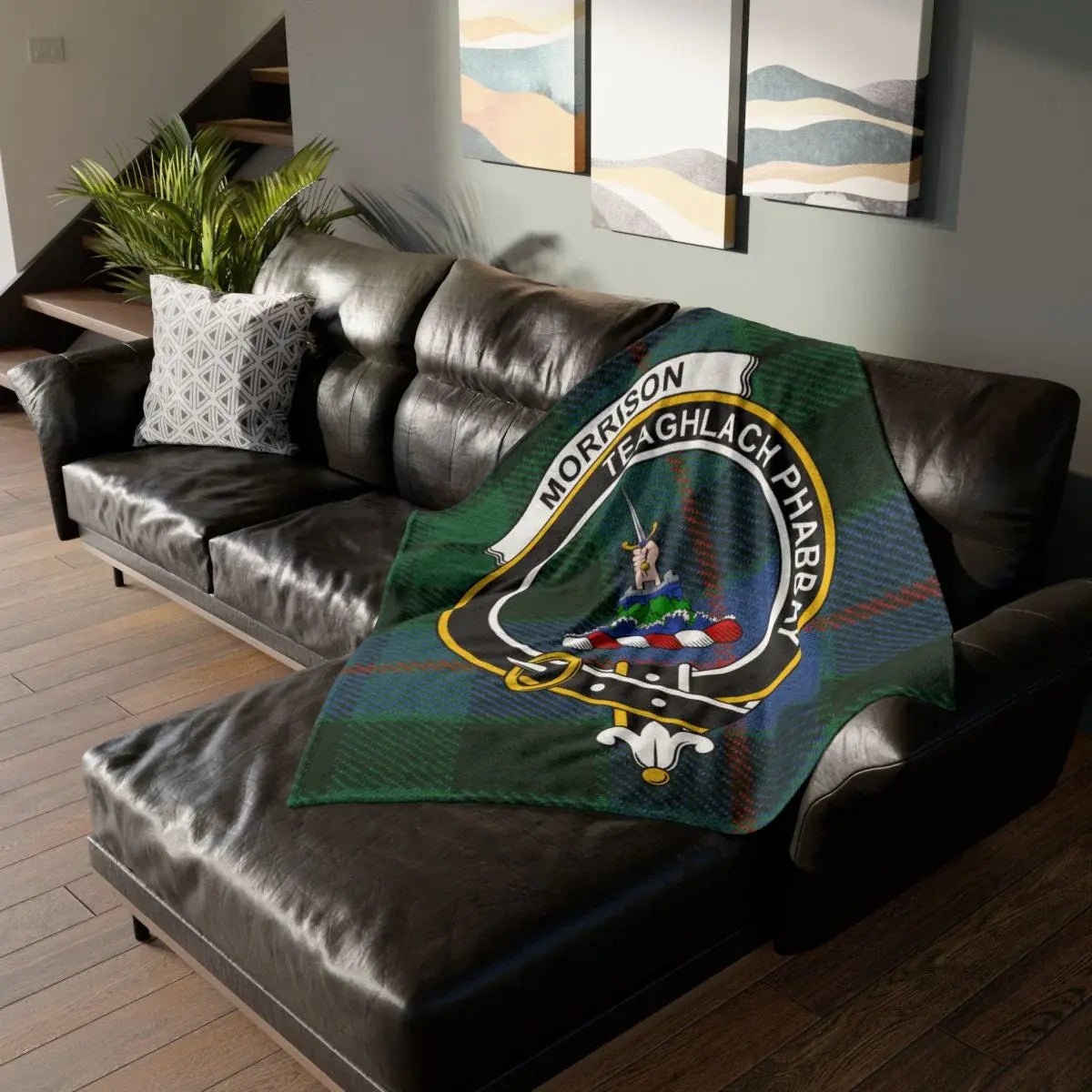 Clan Morrison Teaghlach Phabbay tartan throw blanket — clan colours on sofa, 50x60 inch polyester