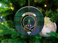 Clan Morrison Teaghlach Phabbay tartan crest ceramic Christmas ornament — 3-inch round with gold hanging string
