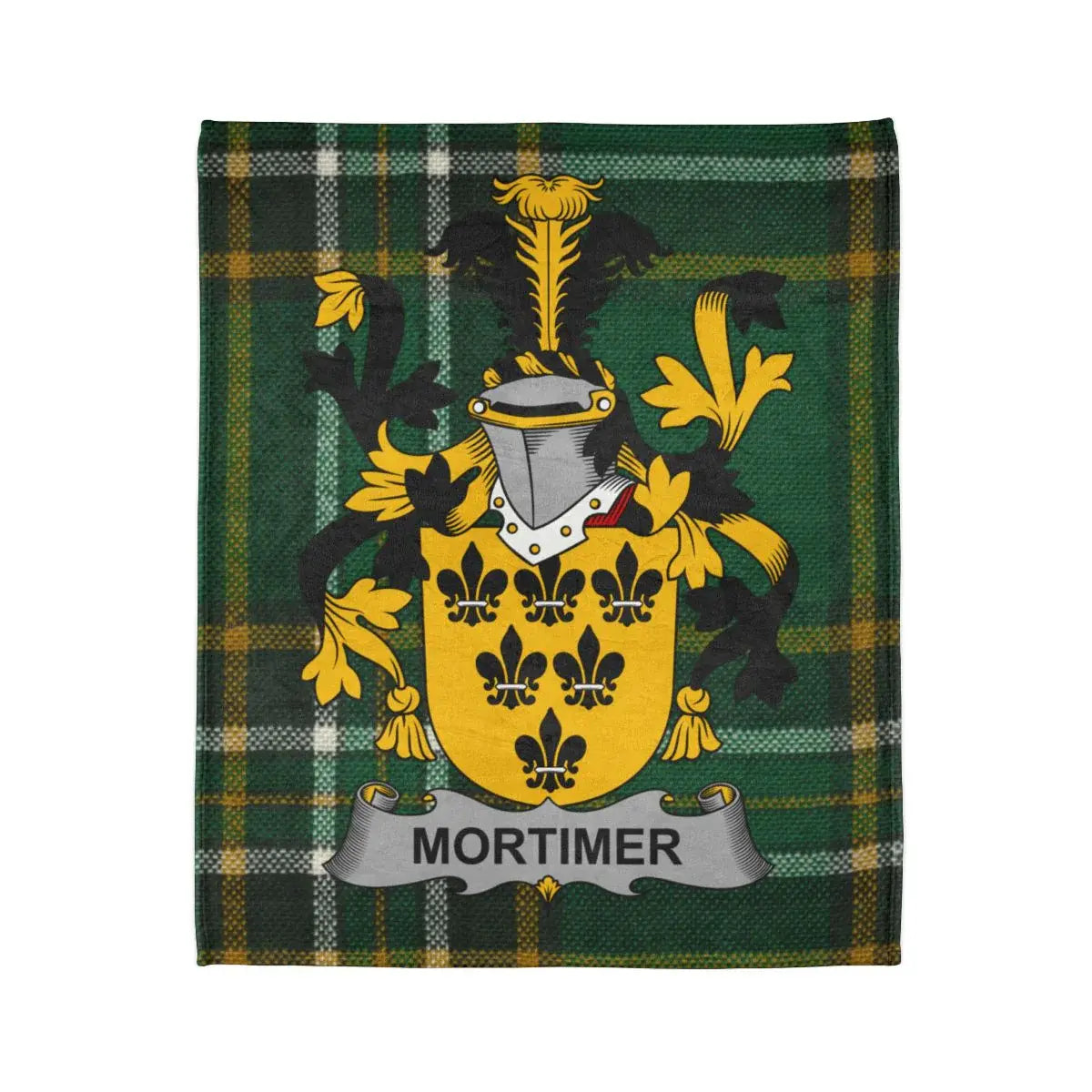 Mortimer Family Crest with Plaid Pattern Blanket