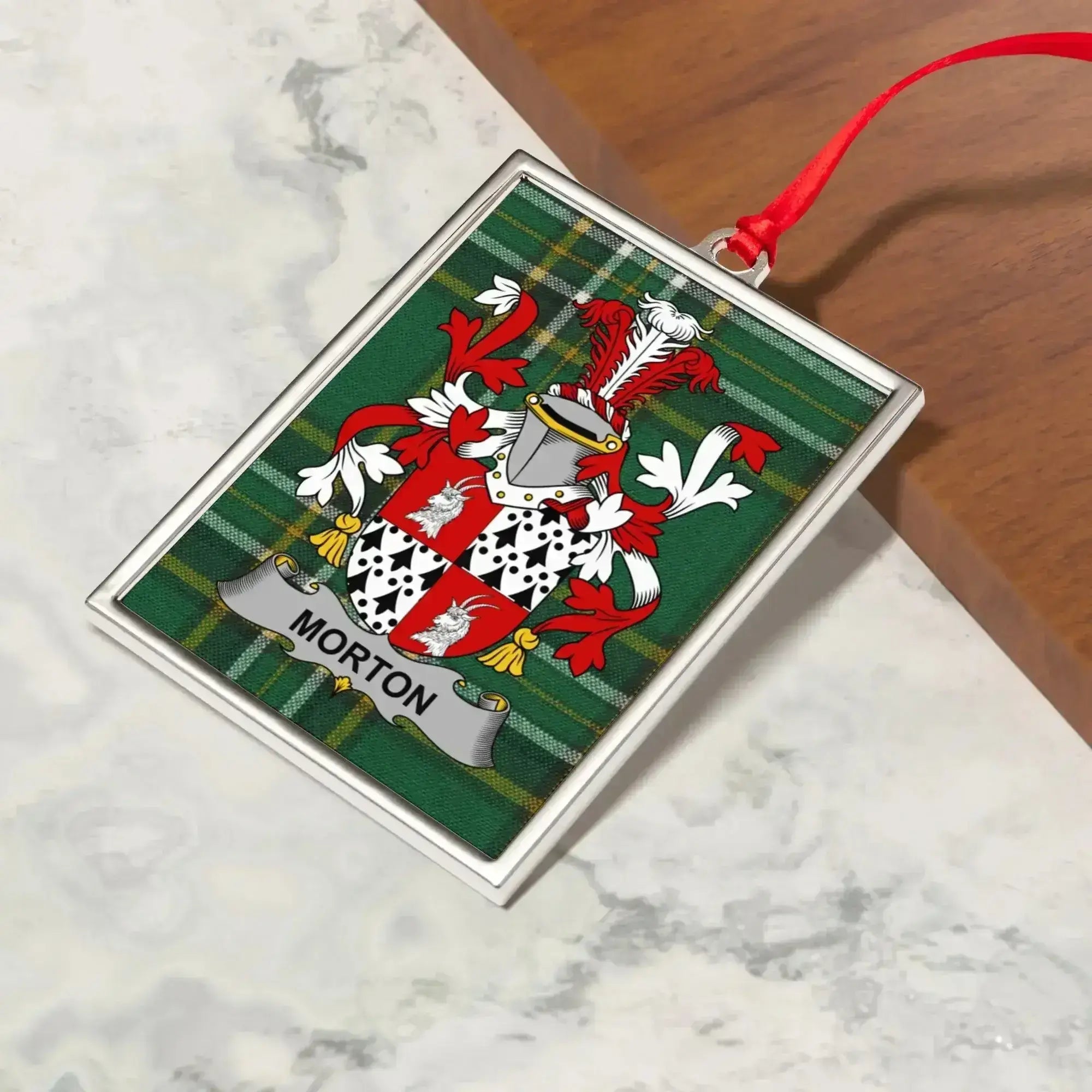 Morton Coat Of Arms Irish Tartan Christmas Ornament 