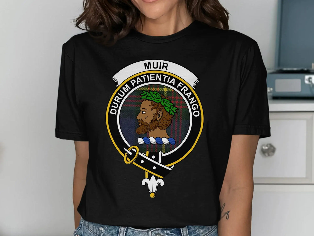 Muir Durum Patientia Frango clan crest t-shirt in royal blue — cotton short sleeve