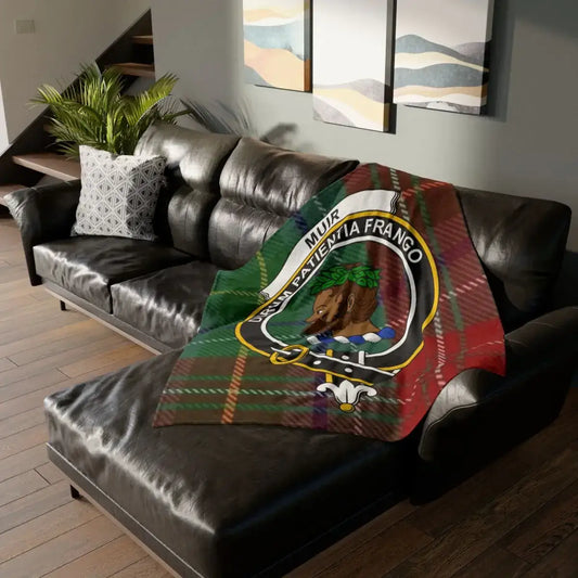 Scottish Clan Crest Throw Blanket with Tartan Design