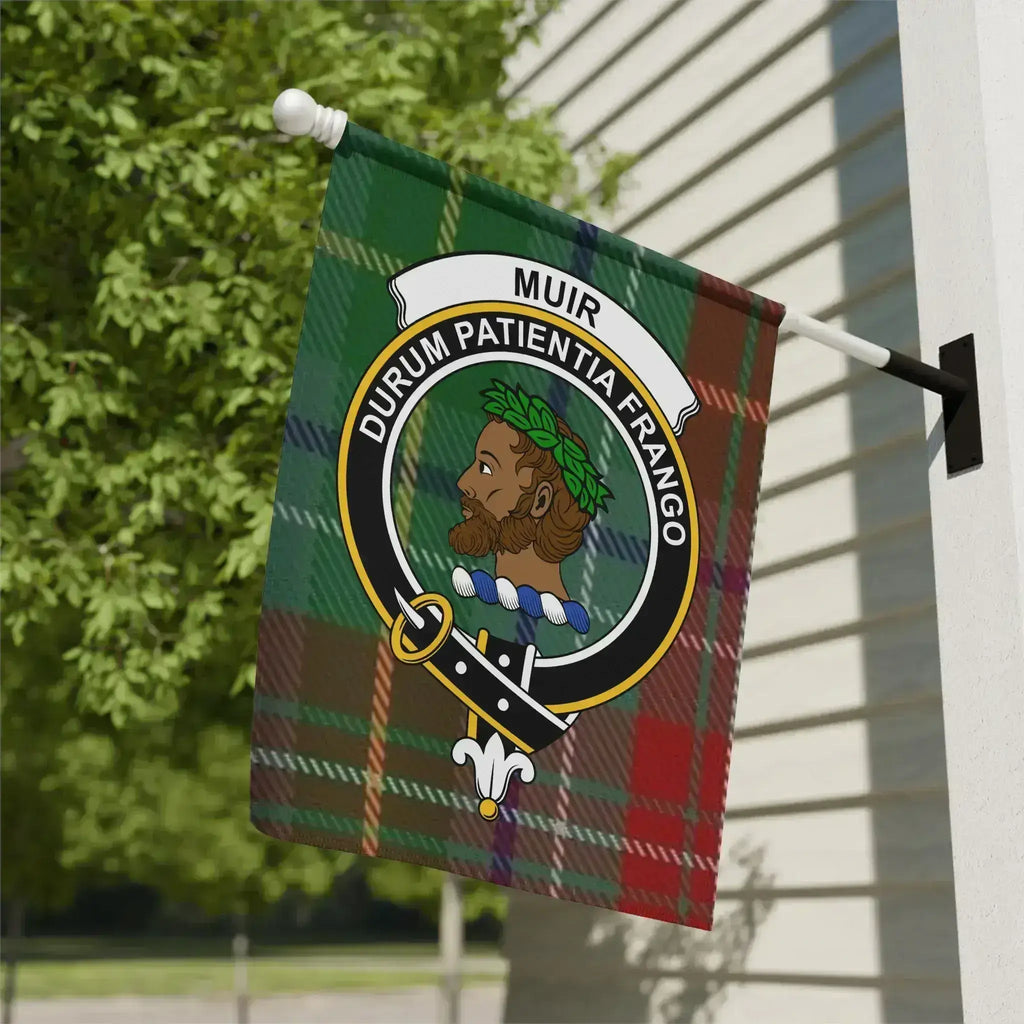 Clan Muir Durum Patientia Frango tartan garden flag — 12x18 inch poly poplin-canvas with clan crest