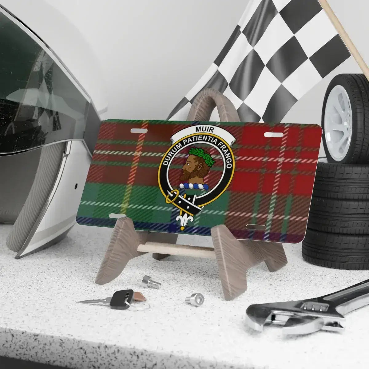 Muir Family Crest Tartan License Plate product
