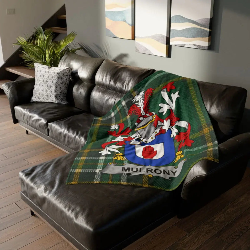 Mulrony Family Crest Green Plaid Couch Blanket