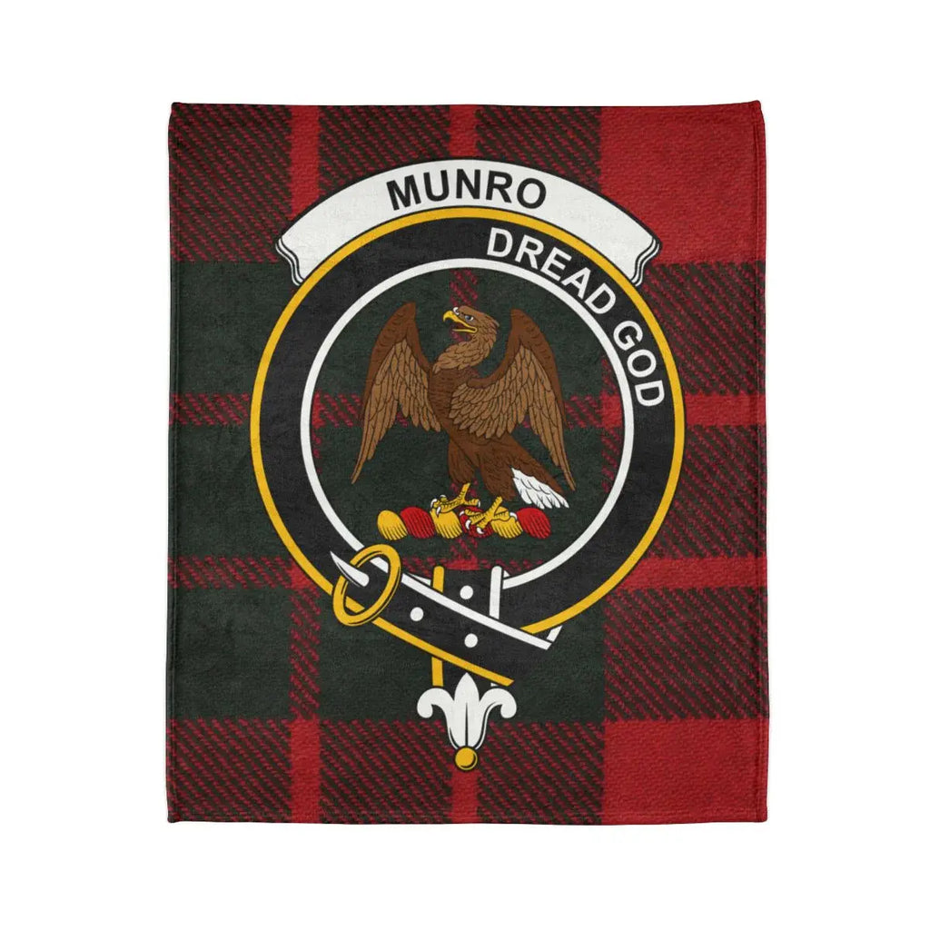 Munro Dread God eagle insignia plaid tartan throw blanket — clan crest on printed polyester