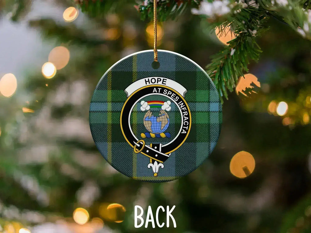 Munro clan crest tartan ornament — double-sided UV printed ceramic with Dread God design