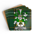 Murphy Irish family crest coaster set on the Irish National Tartan