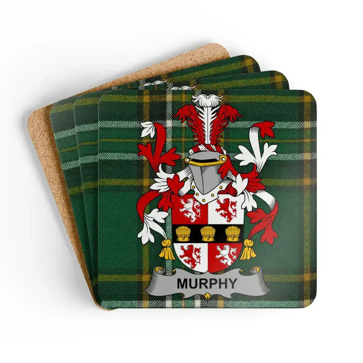 Murphy Family Crest Plaid Design Square Coaster product type