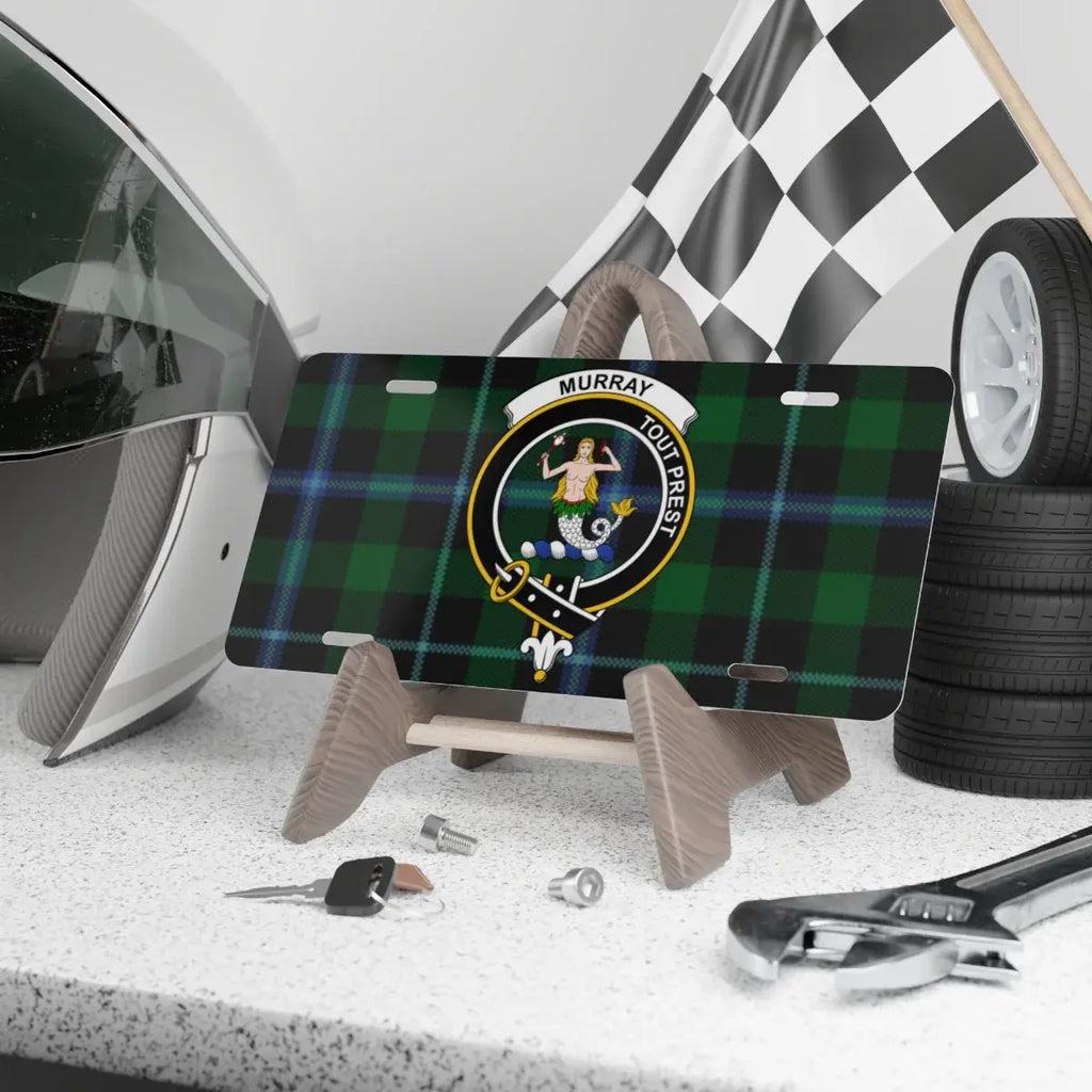 Clan Murray Tout Prest mermaid crest tartan novelty license plate — 12x6 inch aluminium with printed clan design